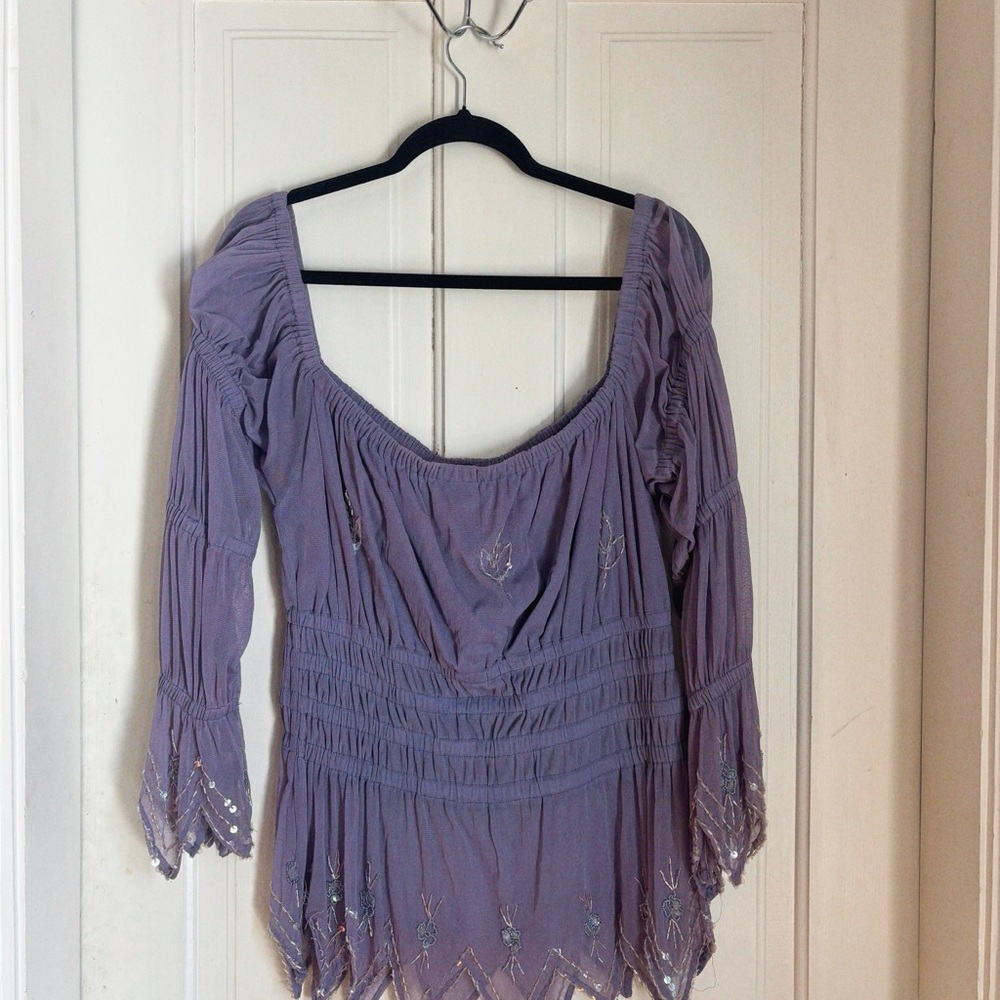VINTAGE Boho Embroidered Periwinkle Women's Top